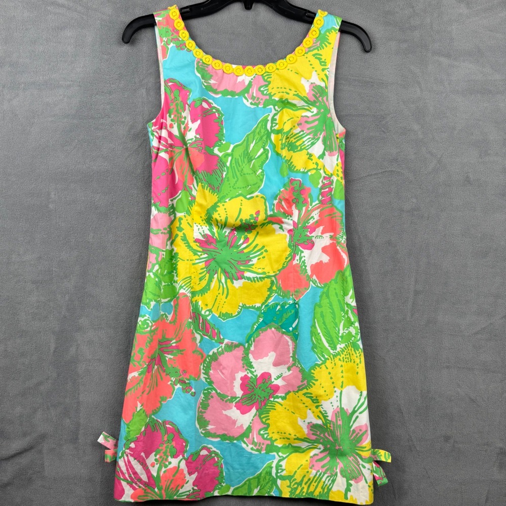 Lilly Pulitzer Women's Size 2 Sleeveless Tropical Floral Print Shift Dress Bows